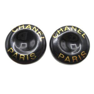 Chanel Button Earrings Gold Black Clip-On